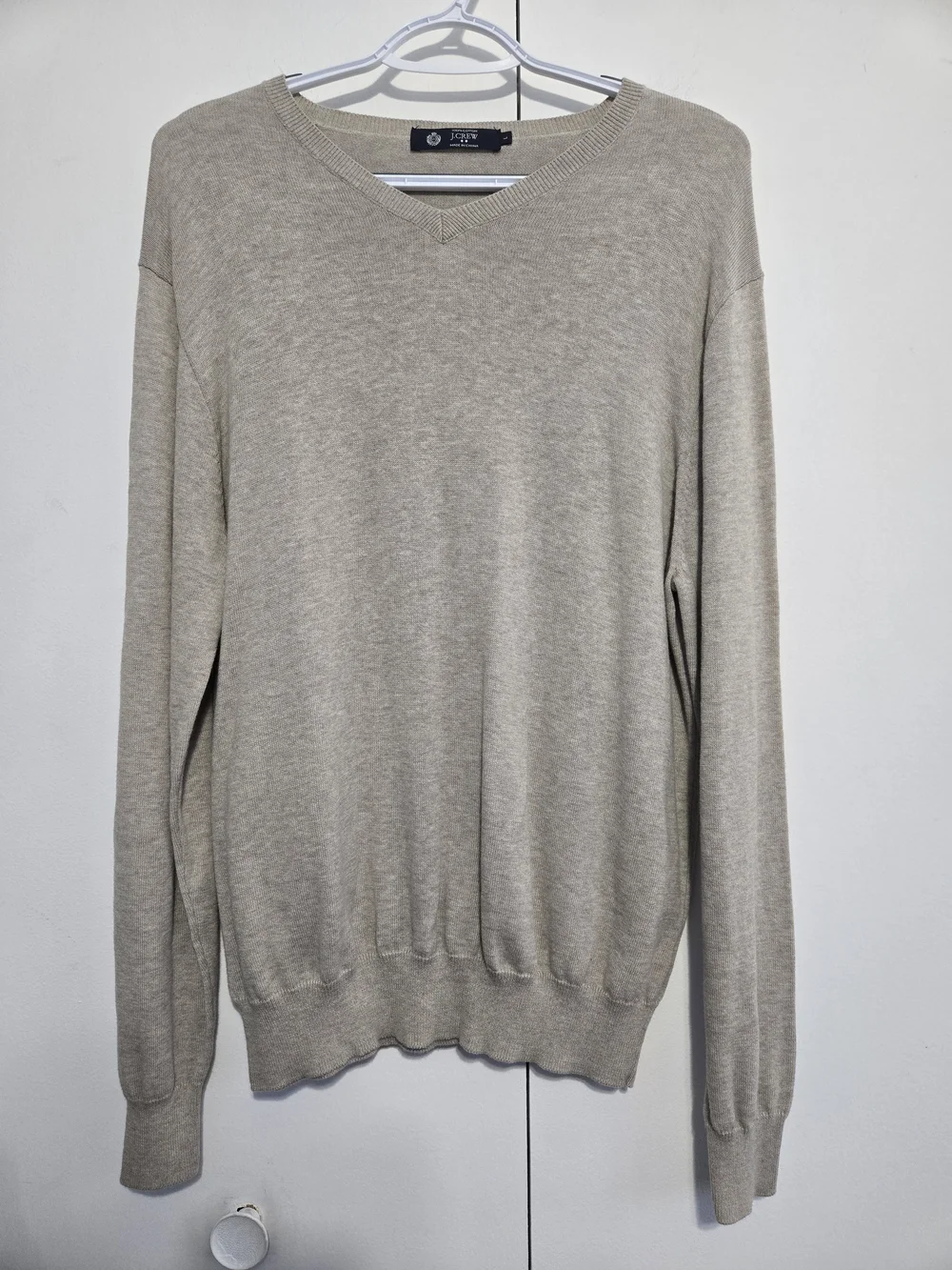 J.Crew 100% Cotton V-Neck Sweater Men's Large Beige Lightweight Knit